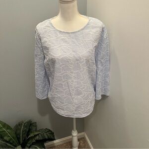Ann Taylor Blouse size XL Blue with White Eyelet Stitching Career Office Work